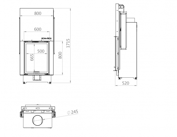  Каминная топка плоская 60 x 80 Echa Tech